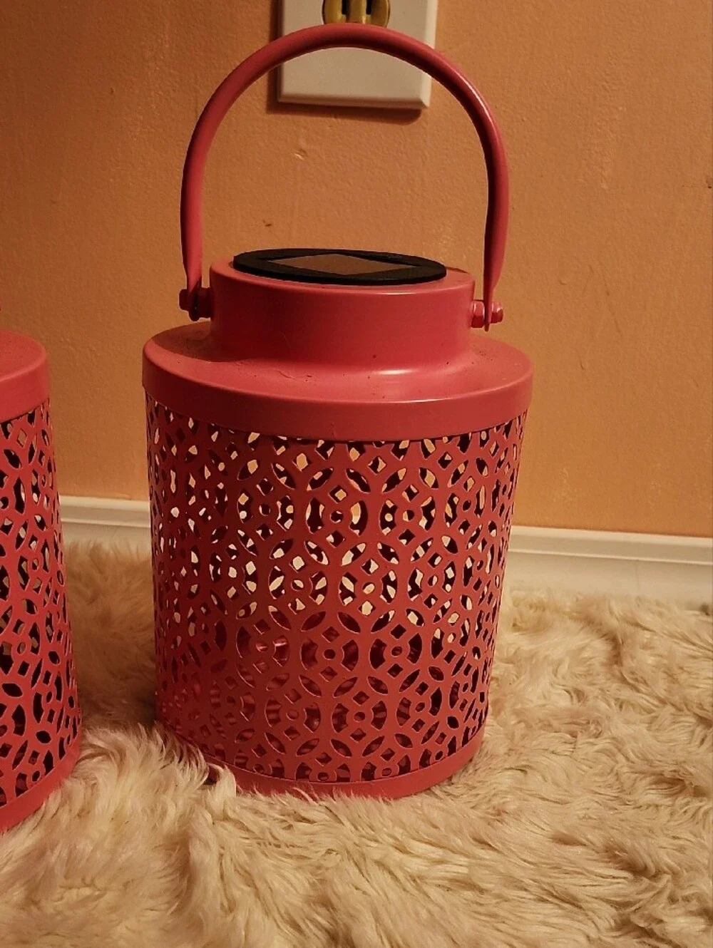 Kirklands Home Pink Decorative Solar Lantern with Handle